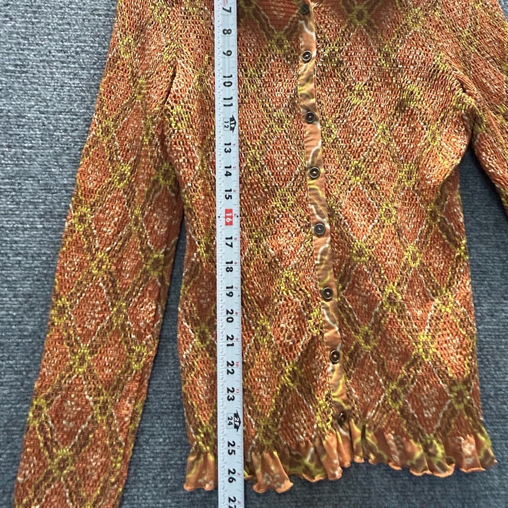 Free People Button-Down Blouse Shirt Orange & Brown Fall Season Size Medium - Picture 6 of 11